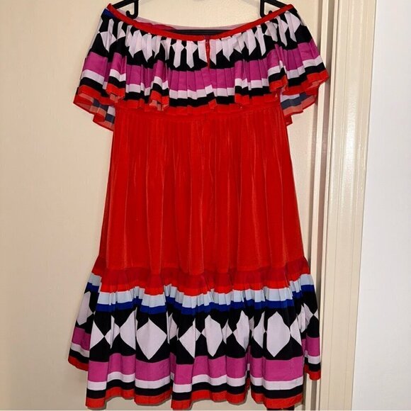 Kate Spade New York, Geo Border Printed Pleated Dress, Red Strapless, Flowy, 6 - Picture 9 of 10